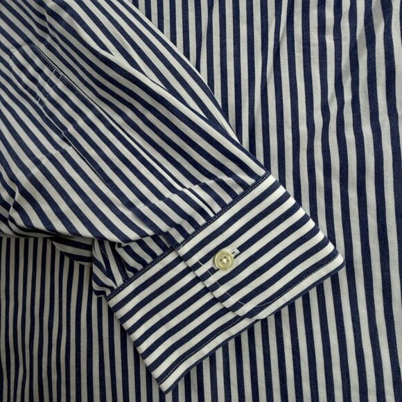 Brooks Brothers Striped Non-Iron Point Cotton Traditional 17.5 36 Blue Men Shirt - Picture 11 of 16